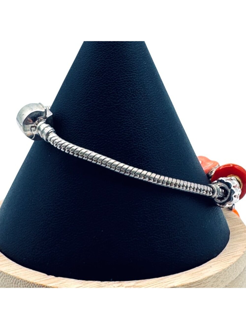 Slider Charm Bracelet Silver Tone Snake Chain Orange Tropical Beach Ballerina - Picture 6 of 6